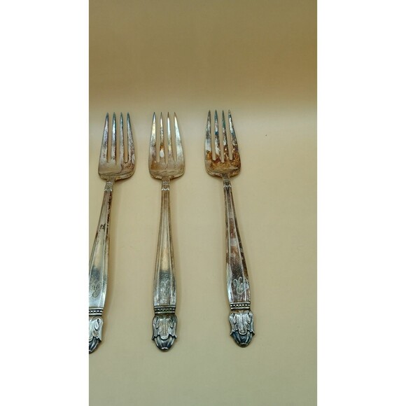 Vntg HOLMES & EDWARDS IS Danish Princess Inlaid Silver Plate - Salad Forks 4 Pcs - Picture 3 of 6